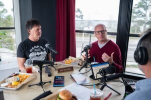 Tom King from Central Square Records and Nathanael Fisher from Emerald Coast Theatre Company, Out to Lunch at Farm & Fire restaurant on Highway 331 in Santa Rosa Florida