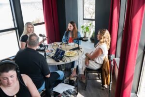 Production Manager Jess Anderson, Fletcher Isacks, Lauren Newton, Lauren Pingree, Wendy Mignot, Out to Lunch at Farm & Fire on Highway 331 in Santa Rosa Beach